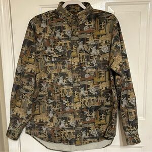 Oilfield Camo Men’s Cotton/Polyester Blend Button Down Shirt Size Medium